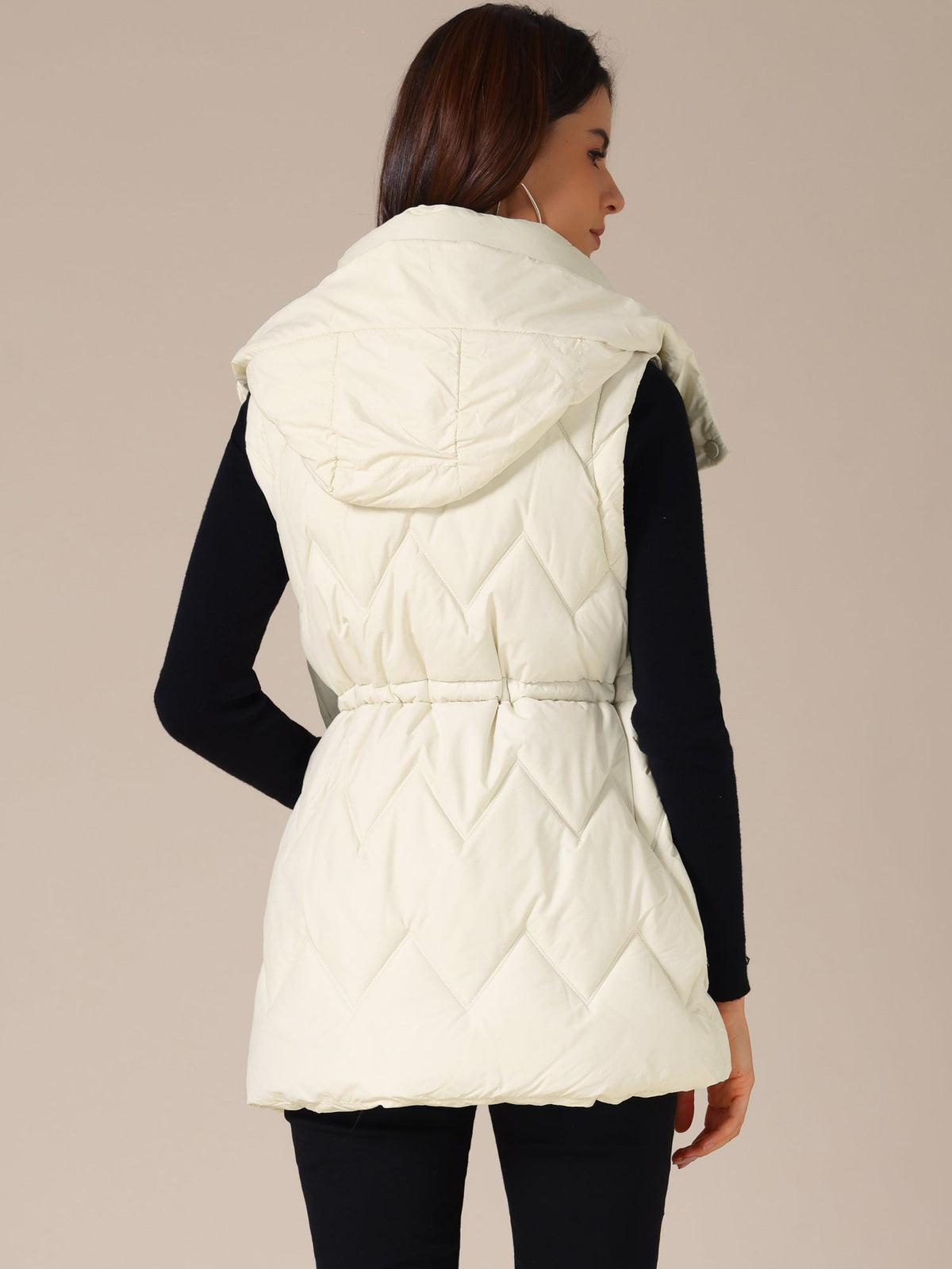 Quilted Long Gilet with Hood for Women