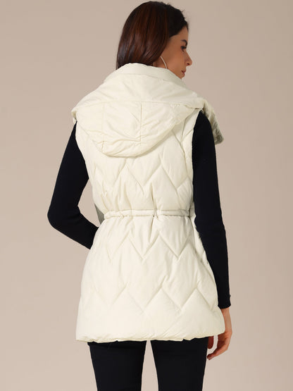 Quilted Long Gilet with Hood for Women