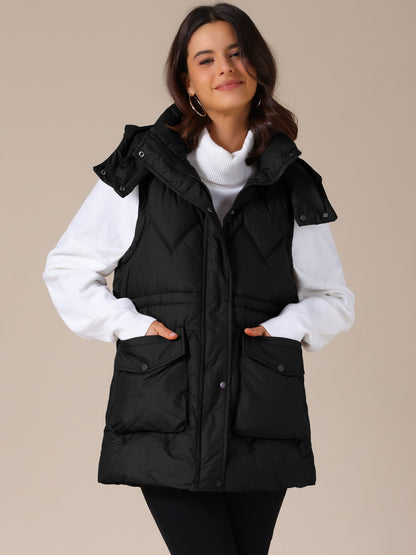 Quilted Long Gilet with Hood for Women