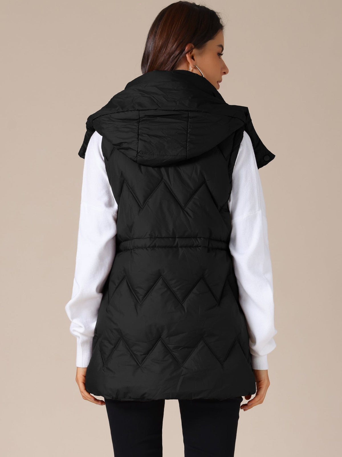 Quilted Long Gilet with Hood for Women