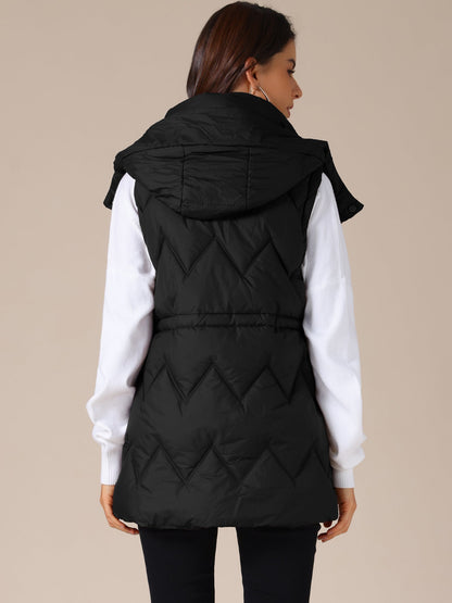 Quilted Long Gilet with Hood for Women