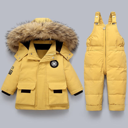 Children's Warm Winter Coat Overall with Fur Collar