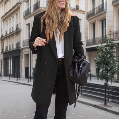 Ladies' Chic Boucle Coat with Double-Breasted Fastening