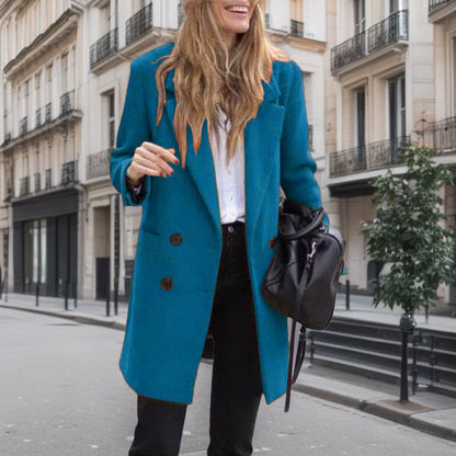 Ladies' Chic Boucle Coat with Double-Breasted Fastening