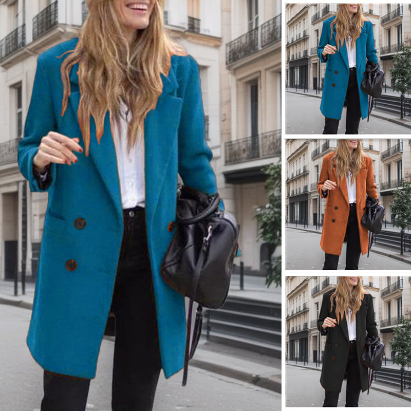 Ladies' Chic Boucle Coat with Double-Breasted Fastening