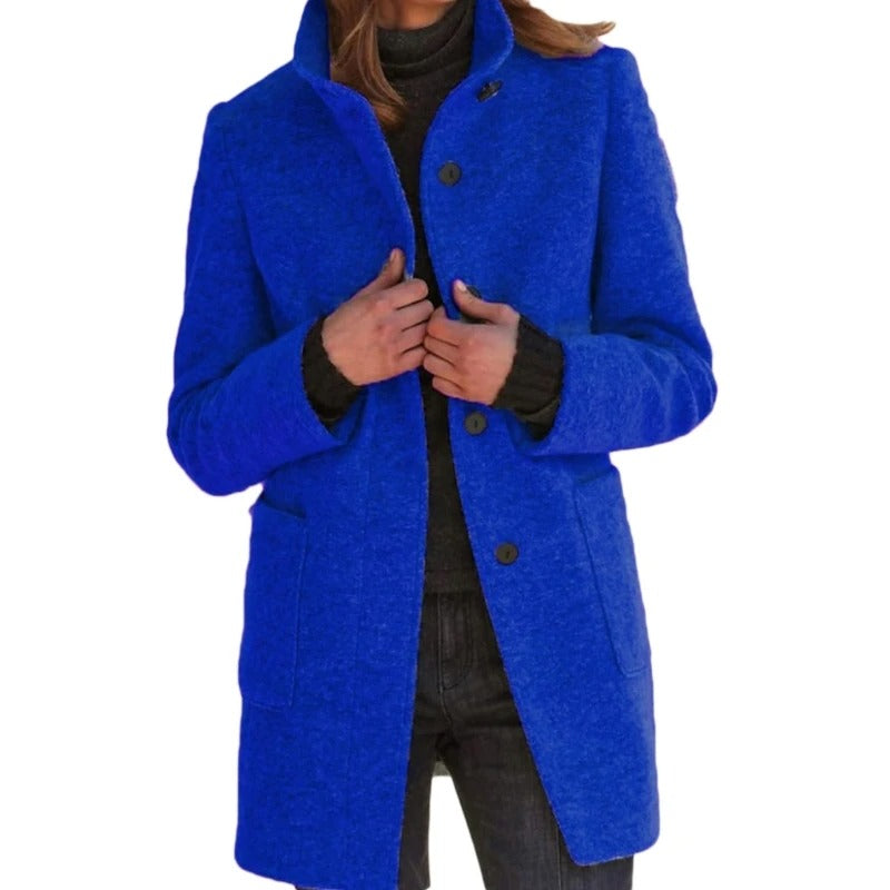 Long Women's Coat with Button Closure - Donatienne Women's Coat