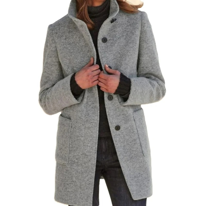 Long Women's Coat with Button Closure - Donatienne Women's Coat