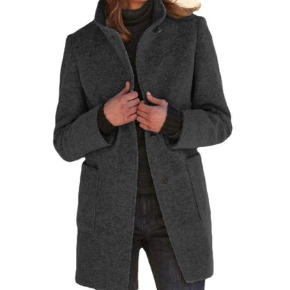 Long Women's Coat with Button Closure - Donatienne Women's Coat