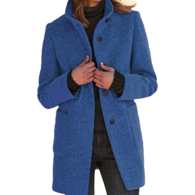 Long Women's Coat with Button Closure - Donatienne Women's Coat