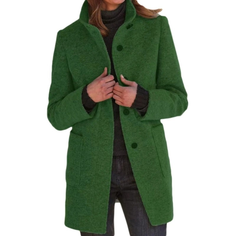 Long Women's Coat with Button Closure - Donatienne Women's Coat