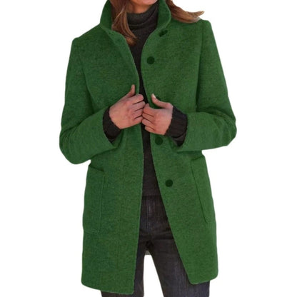 Long Women's Coat with Button Closure - Donatienne Women's Coat