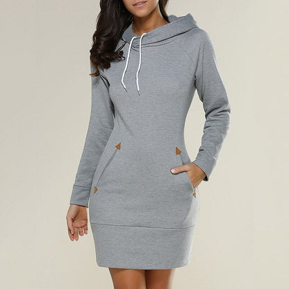 Fleece Oversized Hoodie Mini Dress with Pockets for Women