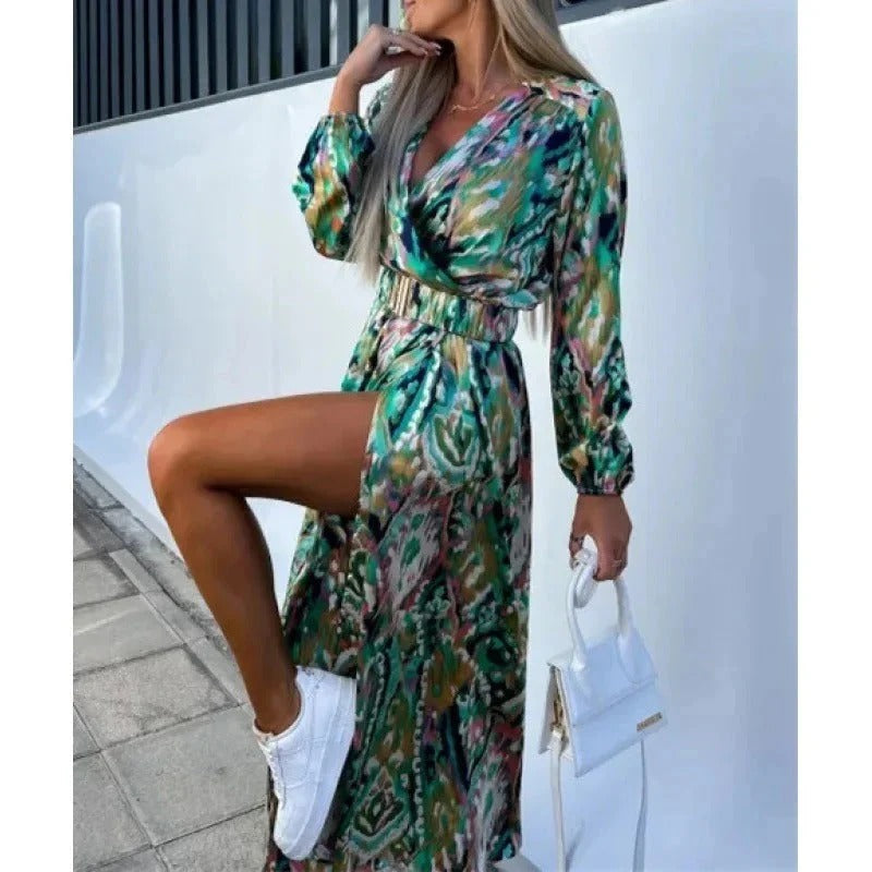 Summer V-neck and graphic print with side split - Vella