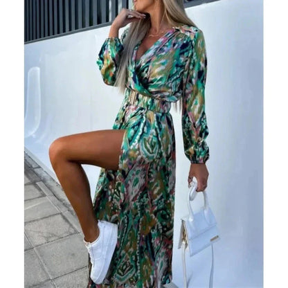 Summer V-neck and graphic print with side split - Vella
