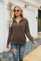 Knitted Women's Sweater with Half Zip - Janel