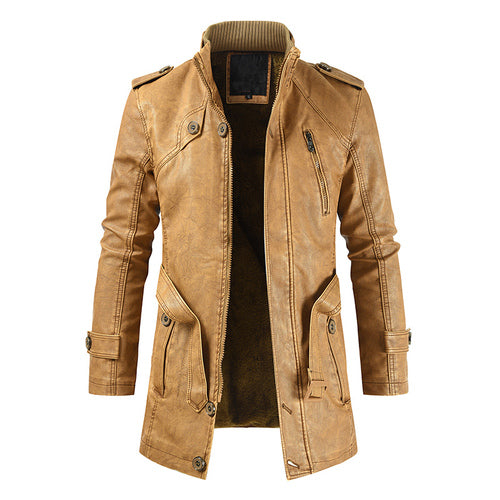Leather Mid-Length Jacket for Men - with Zip