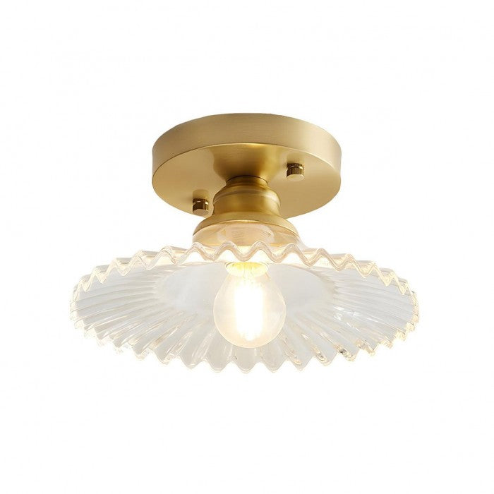 Vintage plafondlamp met geribbeld glas