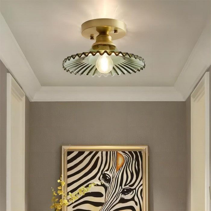 Vintage plafondlamp met geribbeld glas