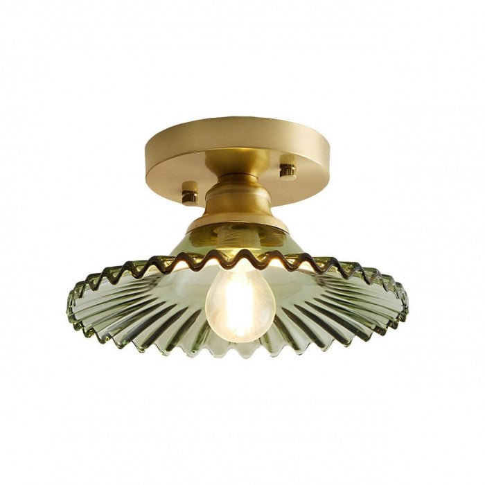 Vintage plafondlamp met geribbeld glas
