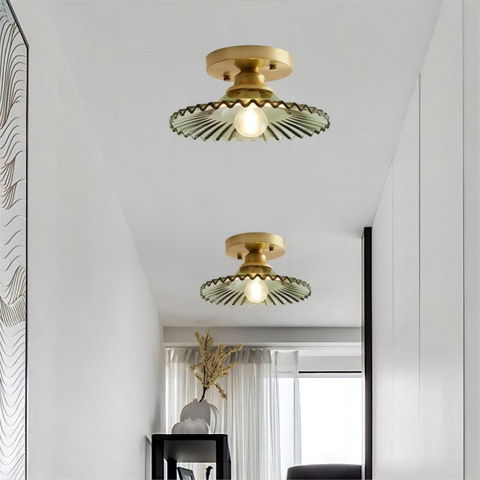 Vintage plafondlamp met geribbeld glas