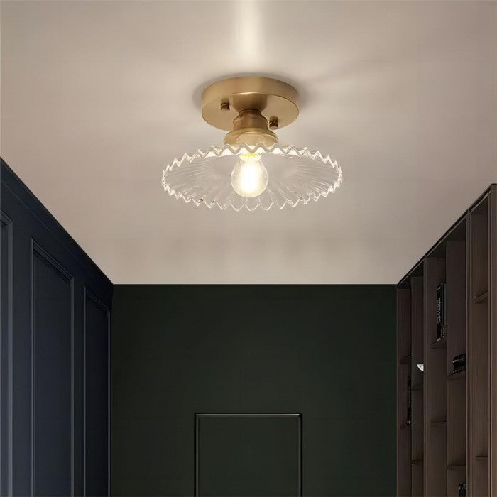 Vintage plafondlamp met geribbeld glas