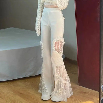 Viola | Pantalon évasé | Taille haute | Détails en dentelle