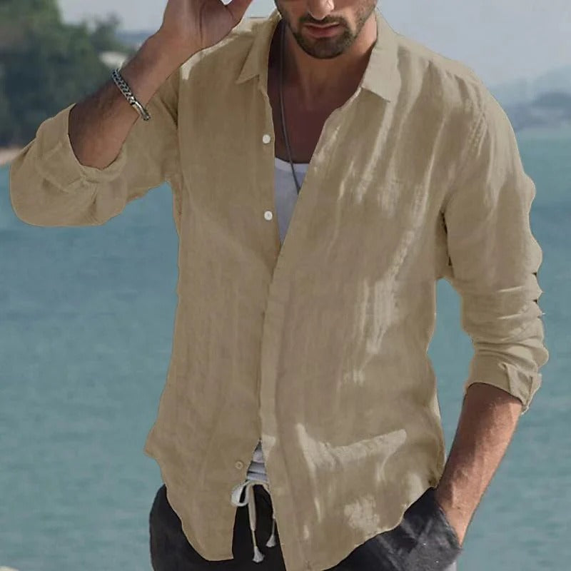 Linen Men's Shirt with Spread Collar – Jam