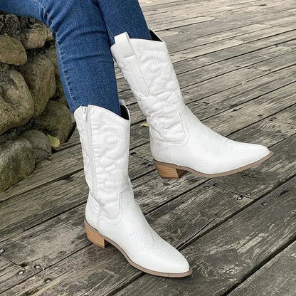 Ladies' Mid-Height Cowboy Boots with Zip, Pointed Toe and Low Heel
