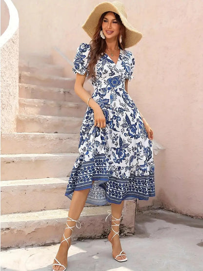 Dress with Floral Print and Round Neck - Sandra