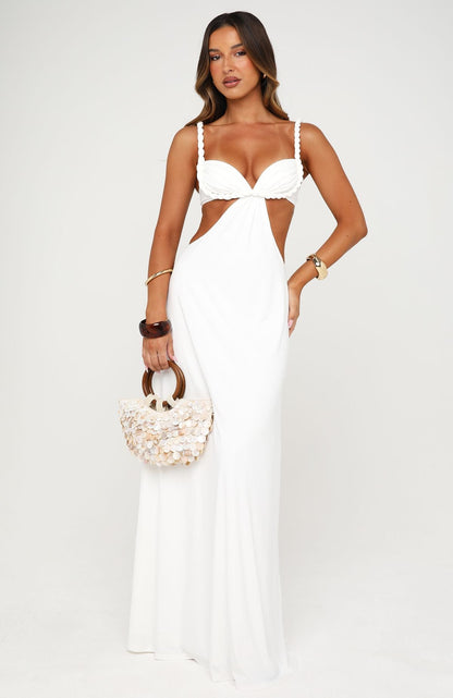 Robe longue romantique pour femme avec bretelles tressées et découpes