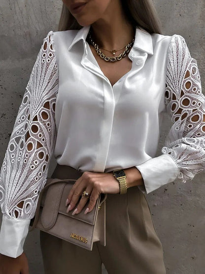 Blouse à manches ajourées en mesh pour femmes