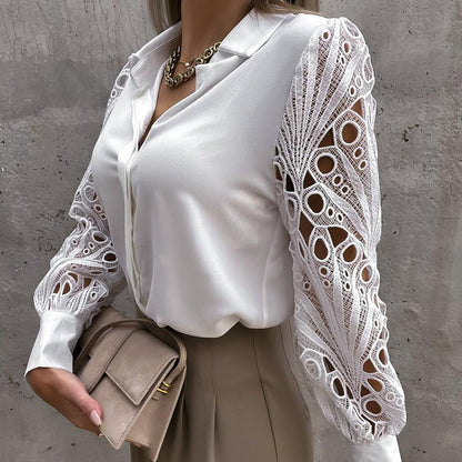 Blouse à manches ajourées en mesh pour femmes