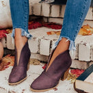 Vintage Women's Ankle Boots with Block Heel and V Cut