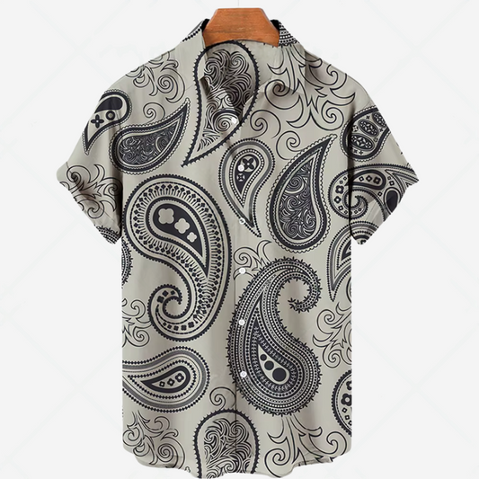 Camisa cómoda para hombre con mangas cortas y estampado elegante