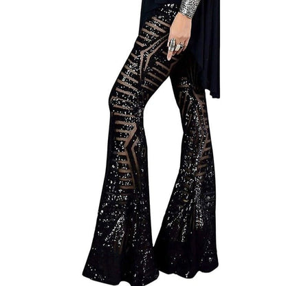 Festive Flared Trousers with Geometric Sequin Print