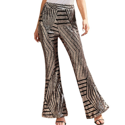Festive Flared Trousers with Geometric Sequin Print