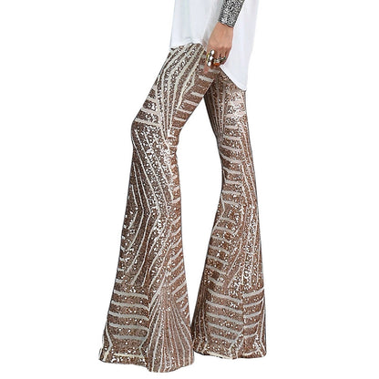 Festive Flared Trousers with Geometric Sequin Print