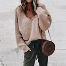 Oversized Women's Jumper with Deep V-Neck