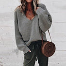 Oversized Women's Jumper with Deep V-Neck