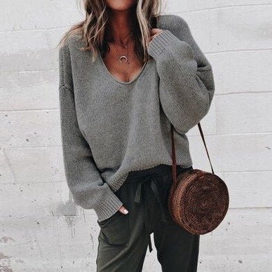 Oversized Women's Jumper with Deep V-Neck