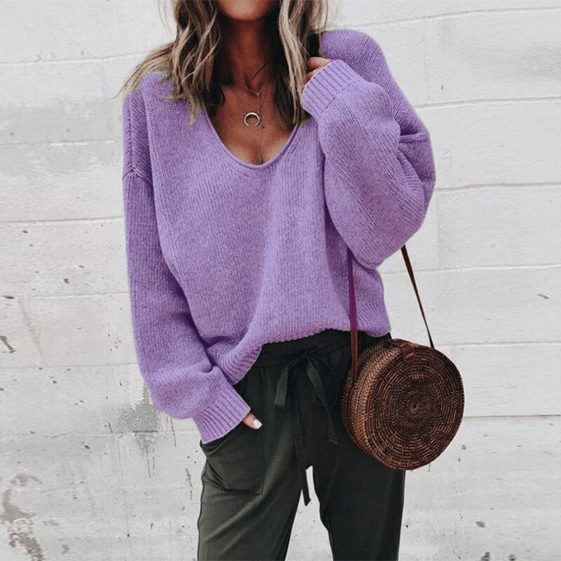 Oversized Women's Jumper with Deep V-Neck