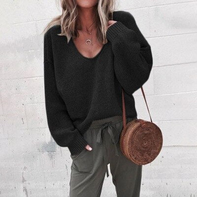Oversized Women's Jumper with Deep V-Neck