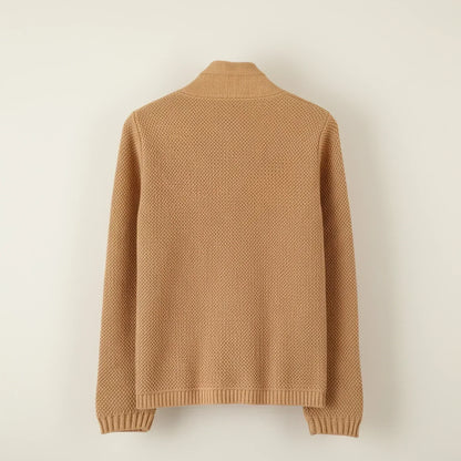 Ladies' Cozy Knitted Cardigan with Stand-Up Collar and Pockets