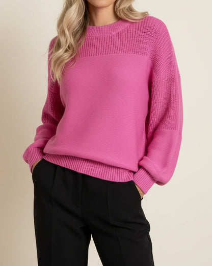 Ladies Casual Oversized Sweater with Balloon Sleeves and Ribbed Cuffs