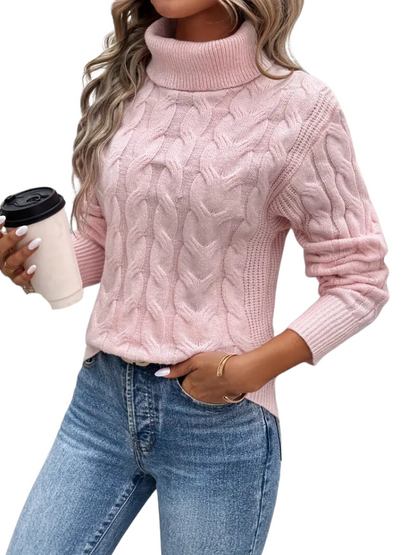 Knitted Cable Sweater for Women | Roll Neck
