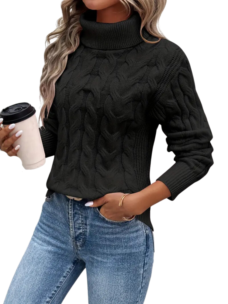 Knitted Cable Sweater for Women | Roll Neck