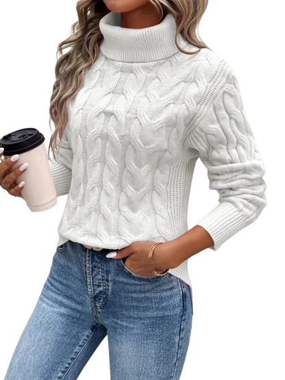 Knitted Cable Sweater for Women | Roll Neck