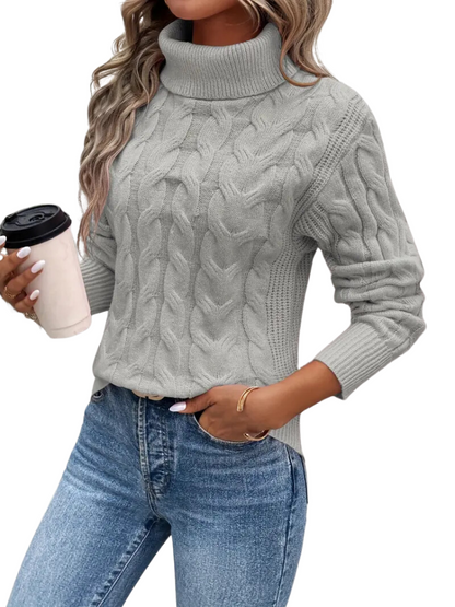 Knitted Cable Sweater for Women | Roll Neck
