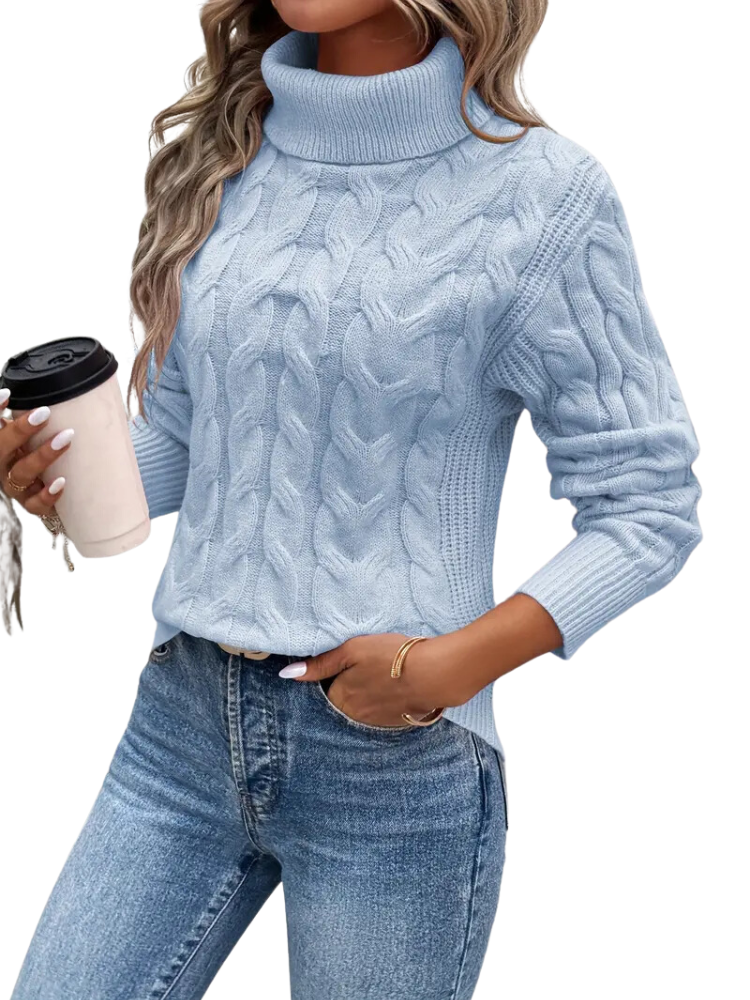 Knitted Cable Sweater for Women | Roll Neck