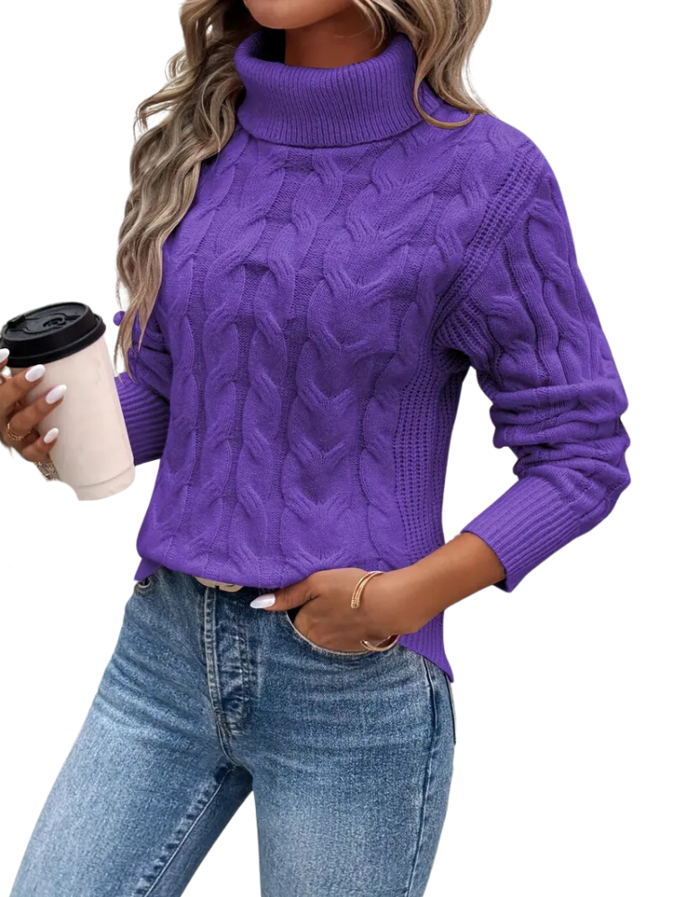Knitted Cable Sweater for Women | Roll Neck